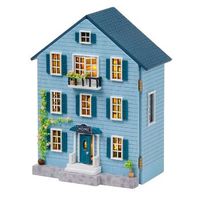 mansion de la tinta maqueta 3d con diseno de panel de puerta abierta realista con gran detalle y luces led 10x54x128 cm color azul