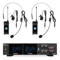 microfono power dynamics pd522b inalambrico uhf con dos petacas y microfonos de solapa y diadema