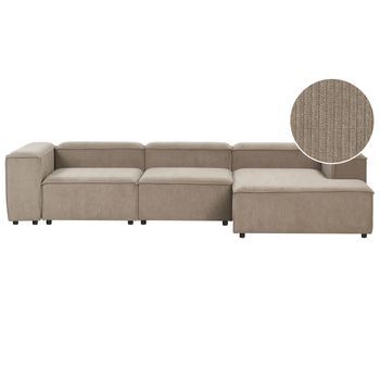 Sofá Modular 4 Plazas Moderno Patas Negras Tapizado Pana Marrón Claro Izquierdo Ardal
