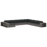 set de muebles de jardin 11 pzas y cojines ratan sintetico gris vidaxl