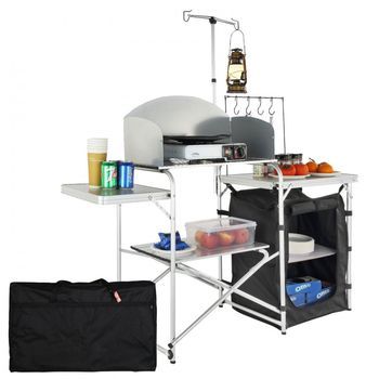 Conjunto De Cocina De Camping Con Mesa Plegable, Armario Y Paraviento Tekmaquinas
