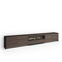 mueble tv television muebles de salon almacenaje 310x50x37 cm para tv hasta 80 chimenea electrica led estilo moderno roble oscuro y negro