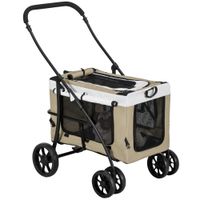 pawhut cochecito para mascotas plegable vagon desmontable 4 puertas cremallera 2 correas seguridad cojin caqui   aosom espana