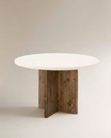 mesa de comedor redonda microcemento blanco y envejecido o140x75cm
