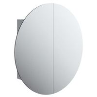 armario de bano  mueble de bano con espejo redondo y led gris 54x54x175 cm