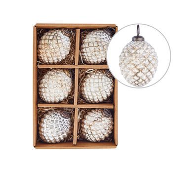 Conjunto De 6 Bolas De Navidad De Cristal Hechos A Mano Adornos Para Colgar Del Árbol De Navidad Efecto Envejecido Blanco Crema Ivoire