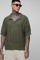 polo tall recto oversize de punto abierto con raya verde