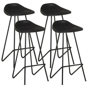 Taburetes De Cocina 4 Unidades Cuero Auténtico Negro Vidaxl