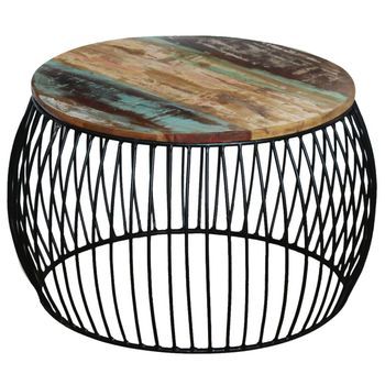 Mesa De Centro Redonda De Madera Maciza Reciclada 68x37 Cm Vidaxl