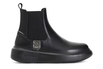 botín mujer de piel con aplicación lateral de strass black 39