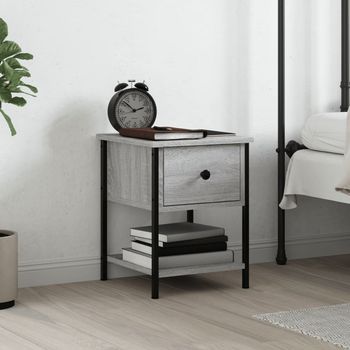 Mesita De Noche - Dormitorio - Madera Contrachapada Y Metal - Gris Sonoma (34x35.5x45cm)