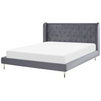 cama con somier de terciopelo gris 180 x 200 cm cabecero capitone moderno forbach