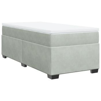 Cama Individual | Cama De Adulto | Cama Box Spring Con Colchón Terciopelo Gris Claro 100x200 Cm