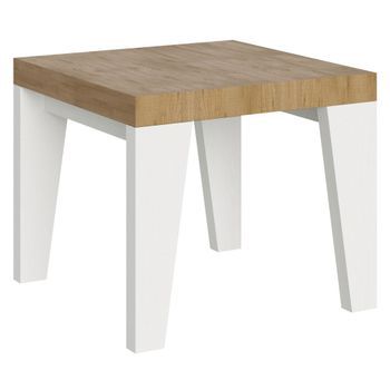 Mesa Extensible Cuadrada Pequeña En Madera Blanca Y Roble Natural De 90 A 246 Cm Nako-soporte 2 Pies