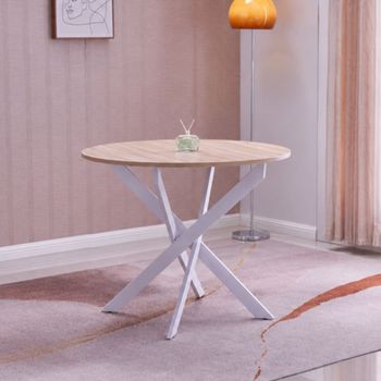 Mesa comedor redonda efecto madera de roble y blanco 90x90x77cm