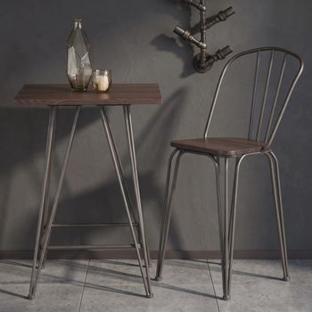 Juego de 2 sillas de bar en metal y madera marrón cm 54x45x102