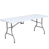acomoda textil r mesa rectangular portatil para jardin terraza y camping mesa blanca plegable de interior y exterior resistente y duradera con asa de transporte 180x69x74 cm