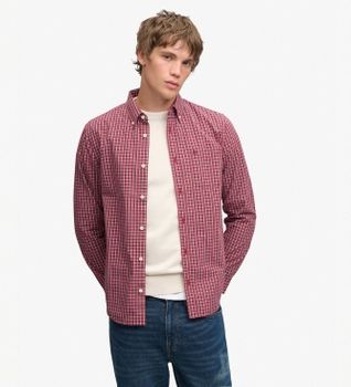 Superdry para hombre. M4011196A Camisa Preppy Poplin rojo (S), Casual, Algodón, Manga larga