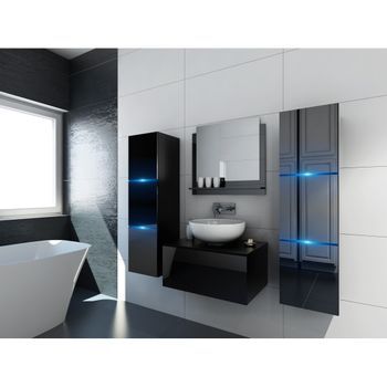 Conjunto De Muebles De Baño Negro Colección Owl. 2 Columnas, Mueble Bajo Lavabo, Espejo.