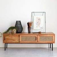 mueble tv de madera de mindi maciza y rejilla 140 cm