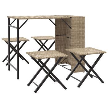 Juego De Comedor De Jardín Plegable 5 Uds | Juego De Muebles De Jardín Ratán Pe Beige
