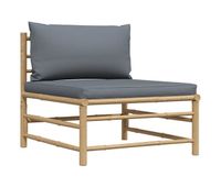 vidaxl sofa central de jardin bambu con cojines gris oscuro