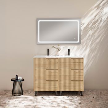 Mueble Ezio 120 Cm 6c, Roble Hércules. Pack Mueble + Lavabo.