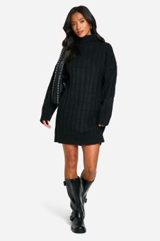 Vestido Jersey Petite De Canalé Suave Con Cuello Vuelto, Negro