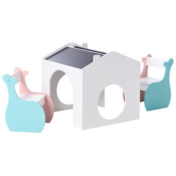 Conjunto De Mesa Y Sillas Infantiles 2 Plazas Con Pizarra De Mdf Habitación De Niños Multicolor Wooli