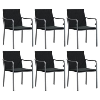 Pack 6 Uds Sillas Jardín | Silla De Exterior | Sillón Y Cojines Ratán Sintético Negro 56x59x84 Cm