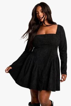 Vestido Plus Skater De Pana Estilo Mesonera, Negro
