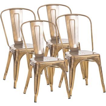 Set De 4 Sillas Apilables Benedikt Metal Dorado 48x44x89 Cm Clp