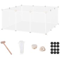 pawhut valla para animales pequenos jaula modular de metal con 12 paneles 24 conectores para conejos cobayas 105x105x45 cm blanco   aosom espana