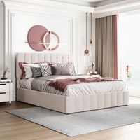cama doble tapizada 140x200cm led imitacion cuero blanco