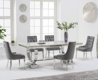 haven 180cm grey marble table with talia velvet chairs - grey 4 chairs