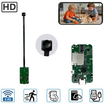 Mini Cámara de Seguridad Compacta para el Hogar, Módulo PCBA, Diseño de Lente Flexible, Circuito de Monitoreo Remoto HD, Placa de Circuito para Cámara WiFi DIY