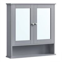 armario de bano de pared con espejo de 2 puertas y estante abierto - gris