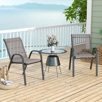 Juego De 2 Sillas Apilables De Jardín Comedor Tejido Transpirable Estructura Resistente Para Exterior Patio Playa 55 X 67 X 83 Cm Gris