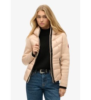 Superdry para mujer. W5011739A Chaqueta híbrida de punto Storm Knit con capucha beige (XS), Casual, Poliéster Reciclado, Sostenible