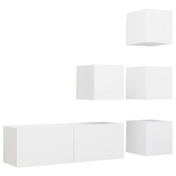 Set De Muebles De Salón Tv 5 Uds | Mueble De Salón | Gabinete De Tv Madera De Ingeniería Blanco