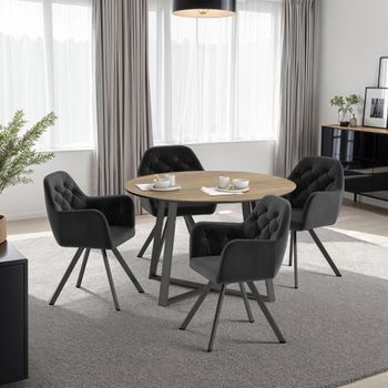 4 sillas de comedor 360º con reposabrazos y de terciopelo, negro