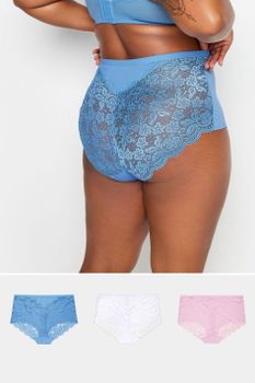 Yours Juego 3 Bragas Altas Con Encaje: Rosa, Azul Y Blanco