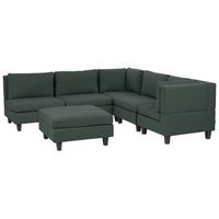 sofa modular moderno 5 plazas tapizado tela patas negras respaldo acolchado izquierdo verde oscuro con otomana unstad