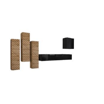Conjunto De Muebles Para Salón Switch Iii – Roble Y Negro – Acabados Efecto Roble Fresado Y Brillante – Diseño Moderno