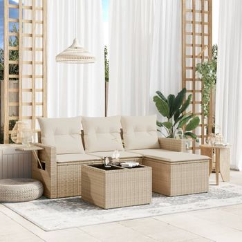Conjunto De Sofás Jardín Con Cojines 4 Uds | Mueble Jardin Mesa Y Sillas Ratán Sintético Beige Cfw897862