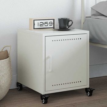Mesita De Noche - Mueble De Dormitorio - Acero Laminado En Frío - Blanco (36x39x43.5cm)