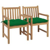 pack 2 uds sillas de jardin  silla de exterior  sillon madera maciza de teca con cojines verdes cfw600087