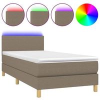 cama individual  cama de adulto  cama box spring colchon y luces led tela gris taupe 90x190 cm