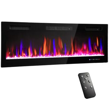 HOMCOM Chimenea Eléctrica Empotrable o de Pared con Temperatura Ajustable, en Acero y Vidrio, 127x9.4x47 cm, Negro
