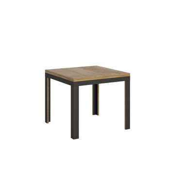 Mesa tipo libro 90x90/180 cm efecto madera roble natural, hierro